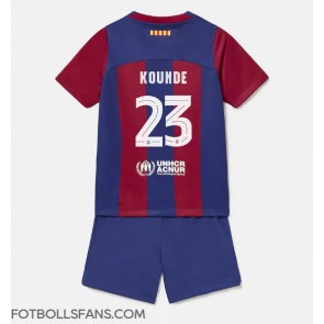 Barcelona Jules Kounde #23 Replika Hemmatröja Barn 2023-24 Kortärmad (+ Korta byxor)